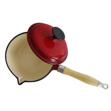 Colorful Enameled Cast Iron Saucepan Pot with Wooden Handle